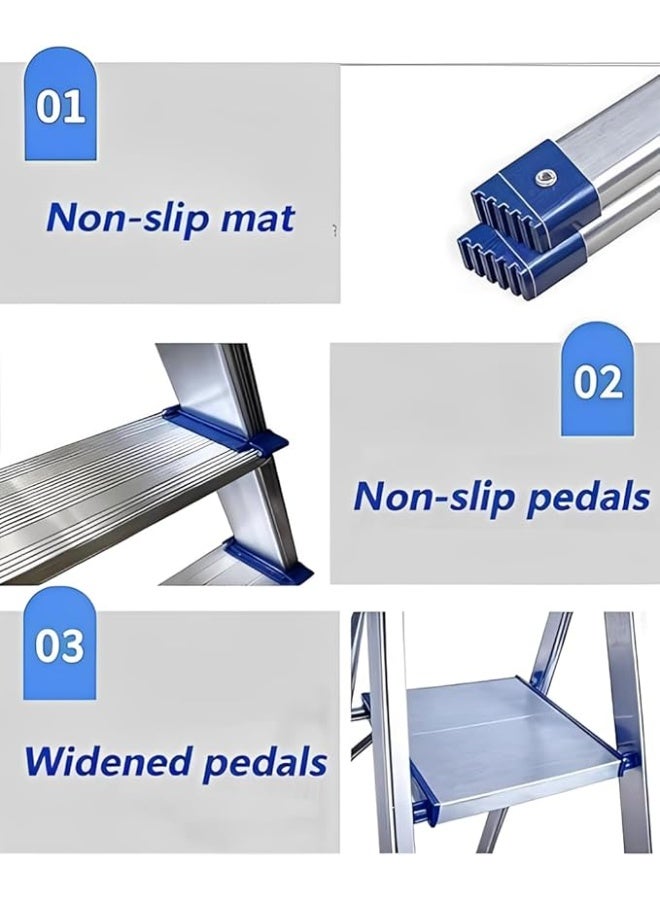 Lightweight Aluminum 6-Step Folding Household Step Ladder, Non-Slip Steps, Silver - Image 3