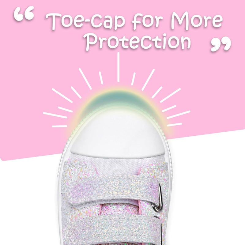 K KomForme Toddler Sneakers for Boys and Girls Dual Hook and Loops Sneakers Baby Canvas Shoes White Glitter - Image 5