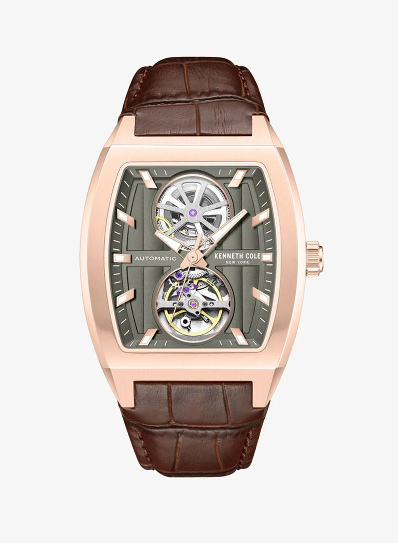 Kenneth Cole New York Kenneth Cole New York 40X52.5mm Automatic Men's Watch with Gunmetal Dial & Brown Genuine Leather Strap