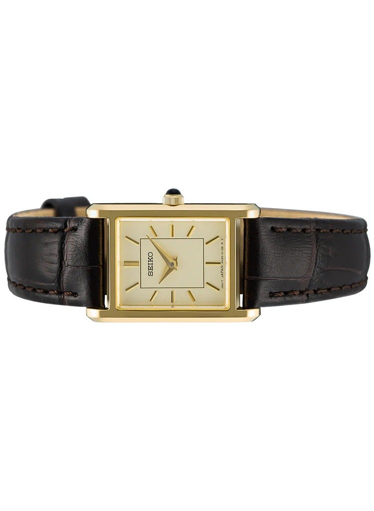 Seiko Tank SWR110P1 Classic Quartz with Gold-Tone Stainless Steel Case, Champagne Dial, and Brown Leather Strap Women's Watch - Image 3