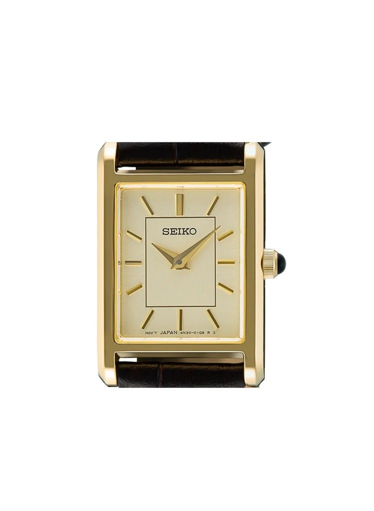 Seiko Tank SWR110P1 Classic Quartz with Gold-Tone Stainless Steel Case, Champagne Dial, and Brown Leather Strap Women's Watch - Image 4