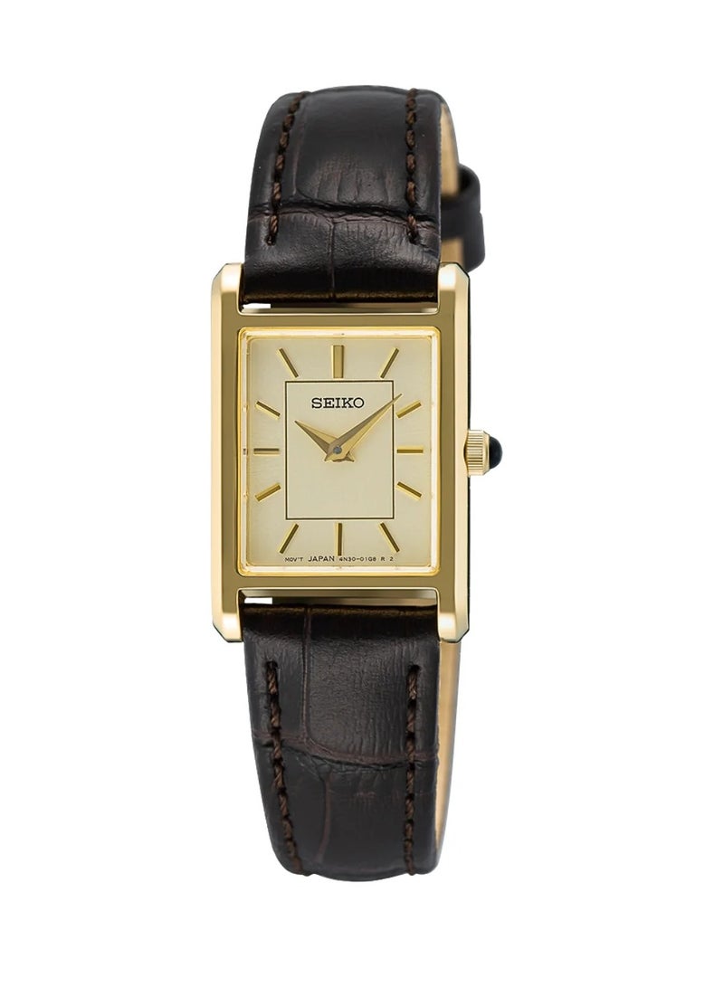 Seiko Tank SWR110P1 Classic Quartz with Gold-Tone Stainless Steel Case, Champagne Dial, and Brown Leather Strap Women's Watch - Image 1