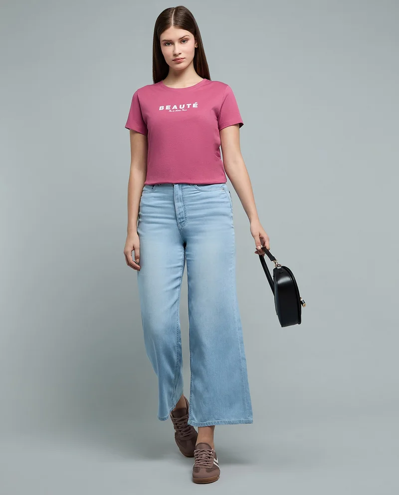 أر أند بي Printed T-Shirt with Crew Neck and Short Sleeves