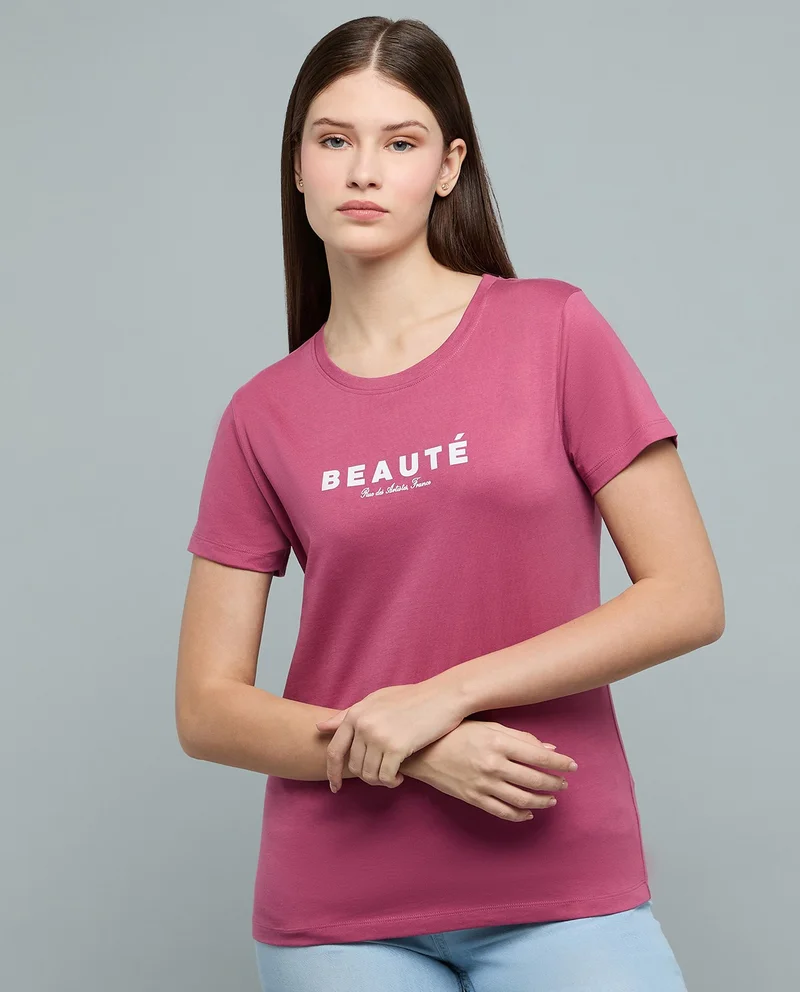 أر أند بي Printed T-Shirt with Crew Neck and Short Sleeves