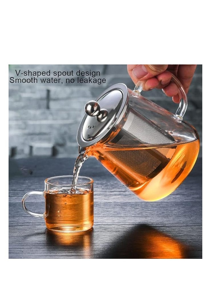 Generic - Clear Round Glass Teapot Set of 5 Borosilicate Leaf Tea Coffee Pot with Strainer  950ml with 4 Cups - Image 1