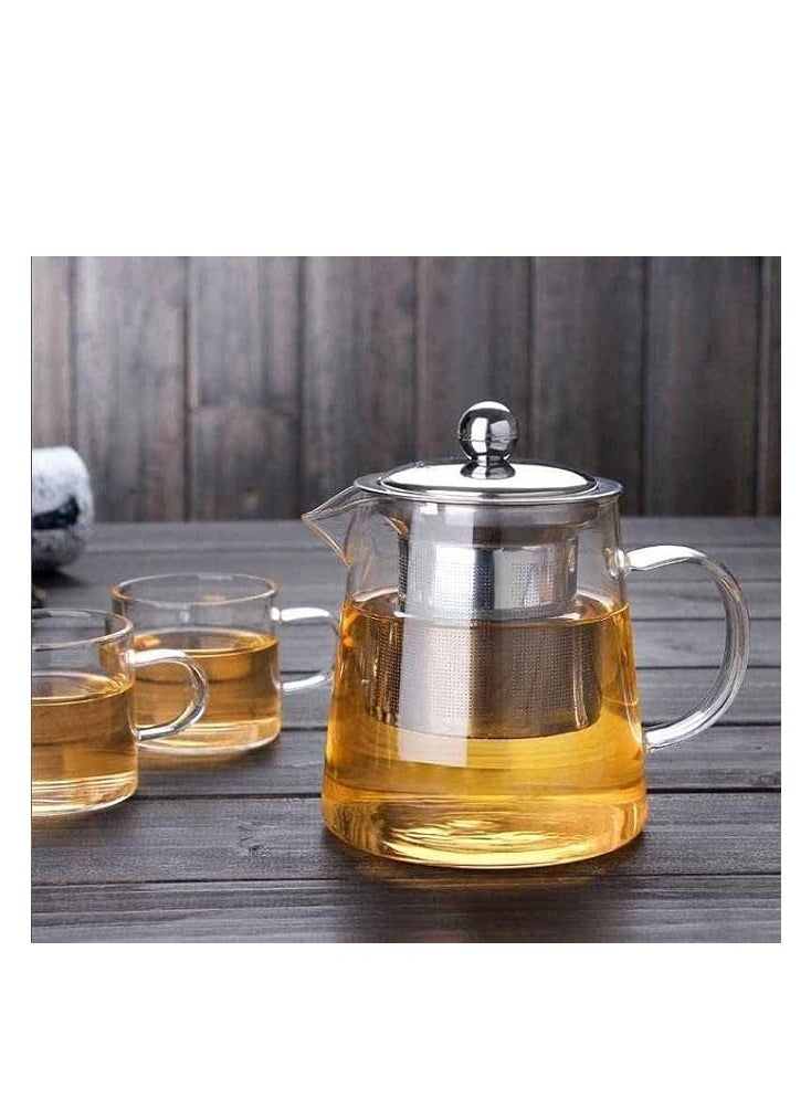 Generic - Clear Round Glass Teapot Set of 5 Borosilicate Leaf Tea Coffee Pot with Strainer  950ml with 4 Cups - Image 1