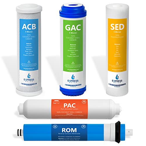 Express Water - CSGIM5 – 6 Months Reverse Osmosis System Replacement Filter Set – 5 Filters with 50 GPD RO Membrane, Carbon GAC, ACB, PAC Filters, Sediment SED Filters – 10 inch Size Water Filters - Image 1