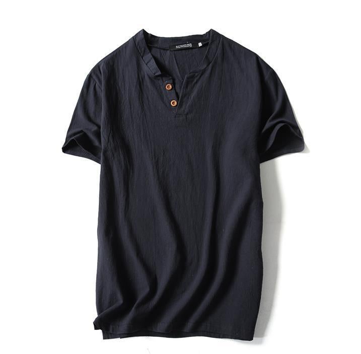 Fat Man Plus Large Size Men'S Linen Top Loose Chinese Style V-Neck Linen Short-Sleeved T-Shirt For Fat Man - Image 1