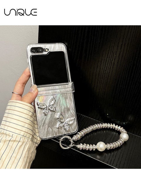 For Galaxy Z Flip 6 Case - Shiny Bow Phone Case - Portable Pearl Strand - Stylish Simple Phone Case Girl Ladies