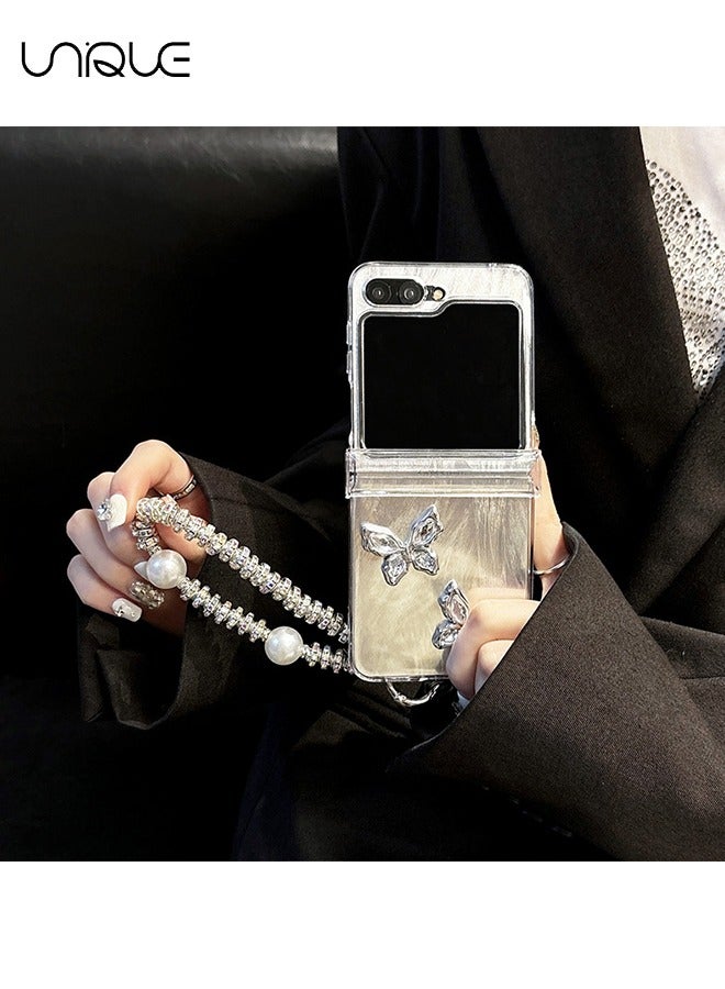 يونيك لجراب Galaxy Z Flip 6 - جراب هاتف بقوس لامع - حبلا لؤلؤي محمول - جراب هاتف بسيط أنيق للسيدات - Image 4