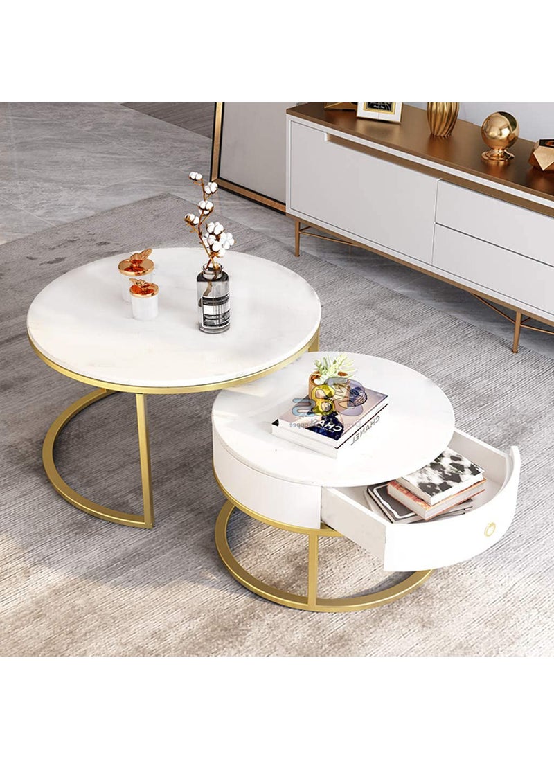 Device Bas with BROWN ART SHOPPEE Brown Art SHOPPEE Coffee Tables Living Room Table Sets Sofa Center Table Round End Tables with Wooden Drawer and Metal Frame Home Decor Table Gold White 