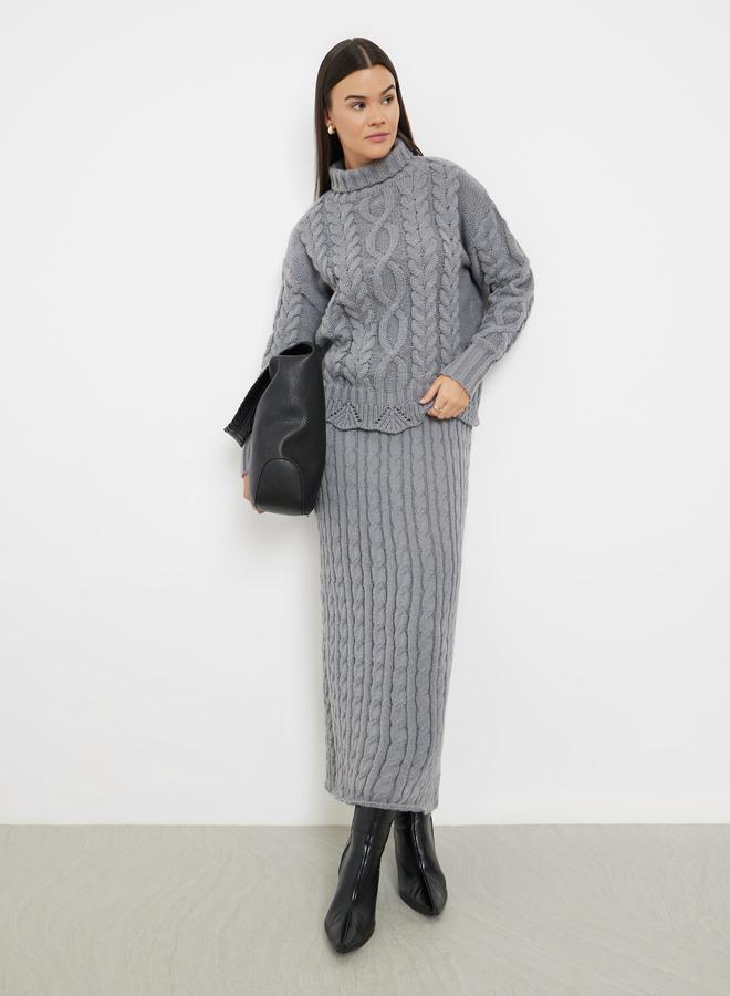 Styli Grey Cable Knit Midi Skirt - Image 1