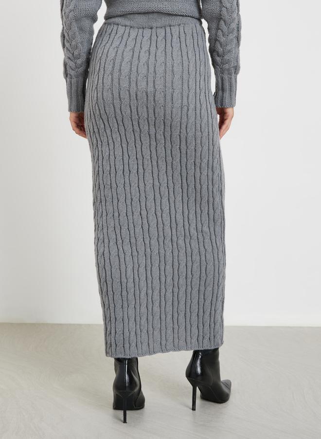 Styli Grey Cable Knit Midi Skirt - Image 4