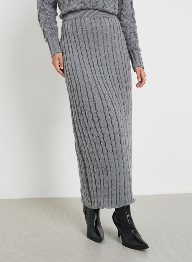 Styli Grey Cable Knit Midi Skirt - Image 2