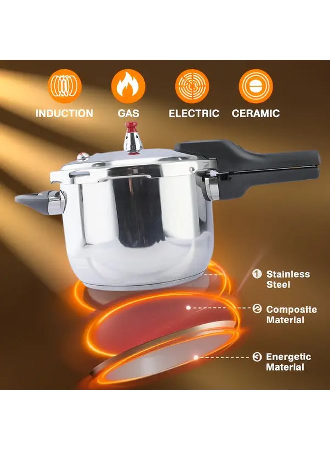 1.06 Gal 7.09 Inch Double Bottom Extra Thick Quick Cook Pot Pressure Cooker Fast Boiling Pot High Quality Base Wide Mouth Design Safety Lock Lid Cool Touch Handles Triple Layer Heat Ring Works Gas Induction Stoves - Image 1
