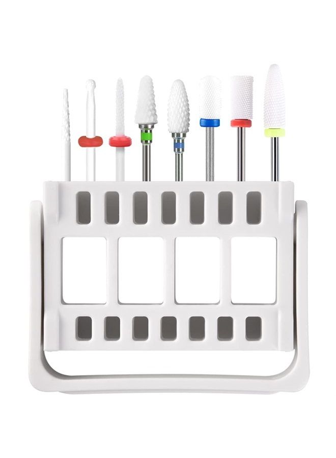 KADS 8 Pcs Ceramic Nail Drill Bits Set and 16 Holes Nail Drill Bits Holder Display Milling Cutters for Electric Manicure Drill Machine - Image 1