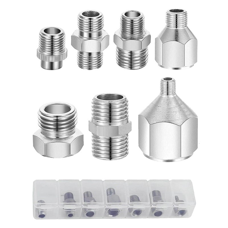 HUBEST 7 pcs of airbrush adaptor set airbrush fitting airbrush connector kit Airbrush Threaded Plug for Connecting Airbrush and air Compressor with Transparent plaxtic Box - Image 1