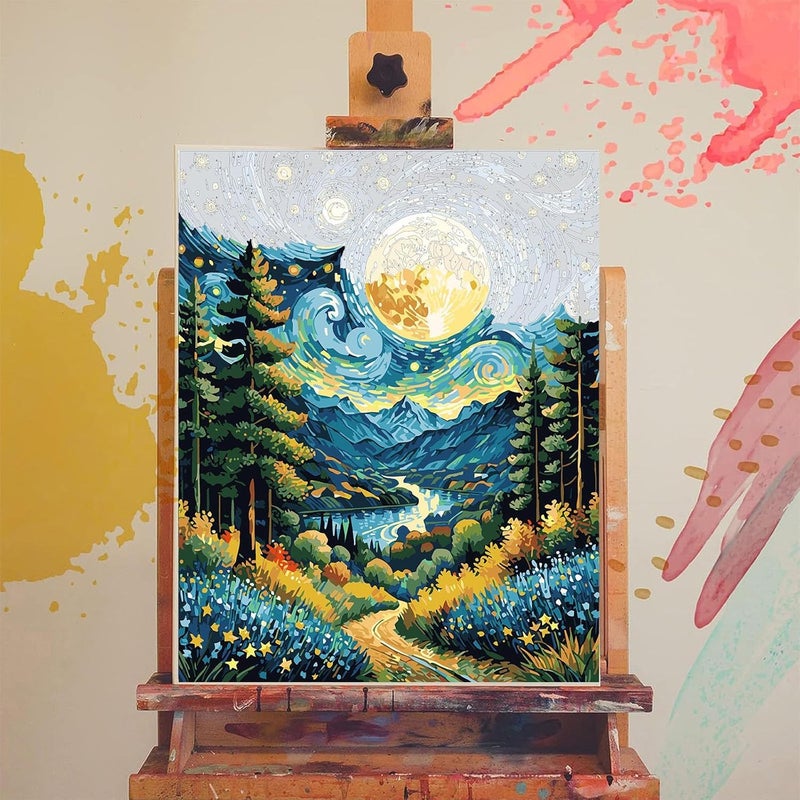 TREXEE Starry Sky Paint by Numbers Adult Kit-Adult Paint by Numbers Moon Night,Abstract Landscape Paint by Number Perfect for Home Wall Decor (16x20 Inch) Unframed - Image 5