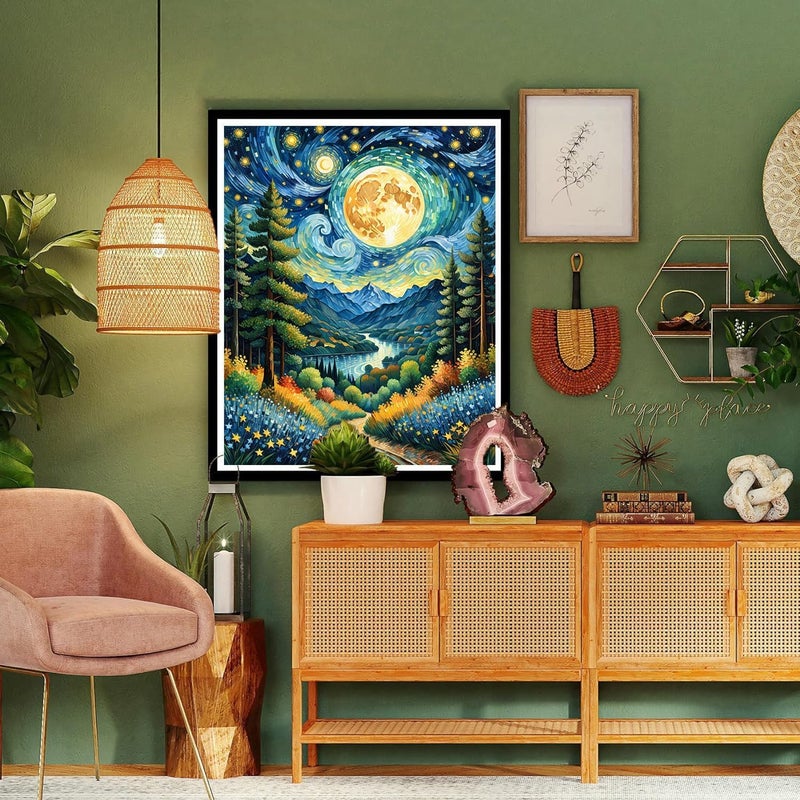 TREXEE Starry Sky Paint by Numbers Adult Kit-Adult Paint by Numbers Moon Night,Abstract Landscape Paint by Number Perfect for Home Wall Decor (16x20 Inch) Unframed - Image 4