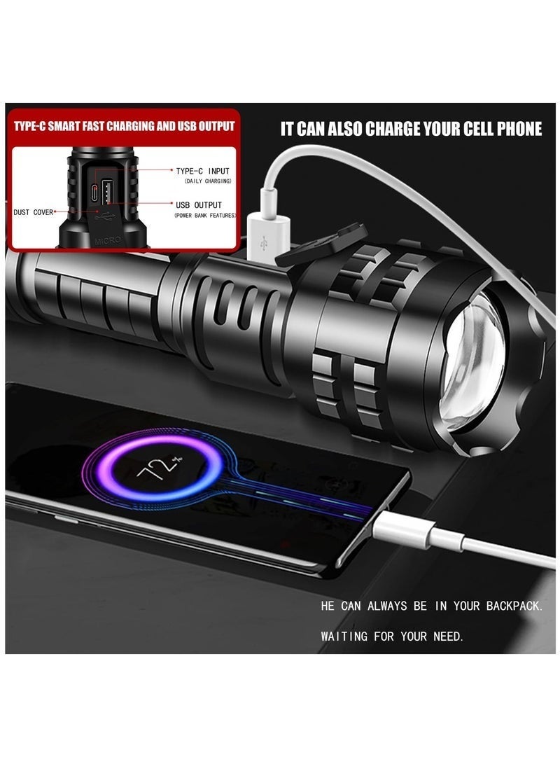 POWER Rechargeable High Lumen Flashlight Super Bright 250,000 Lumens White Laser LED High Power Tactical Brightest Flashlight Handheld Emergency Flashlight for Camping Hiking - Image 5