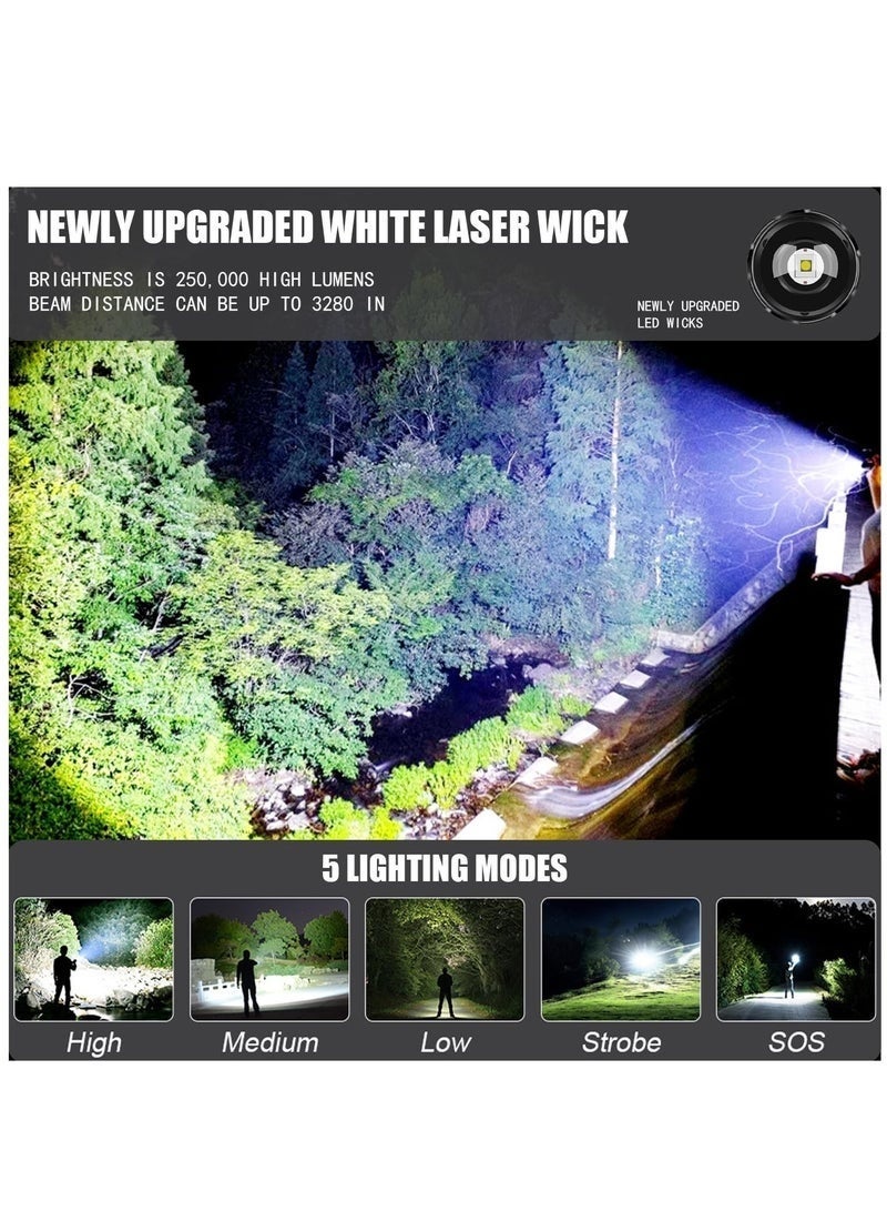 POWER Rechargeable High Lumen Flashlight Super Bright 250,000 Lumens White Laser LED High Power Tactical Brightest Flashlight Handheld Emergency Flashlight for Camping Hiking - Image 4