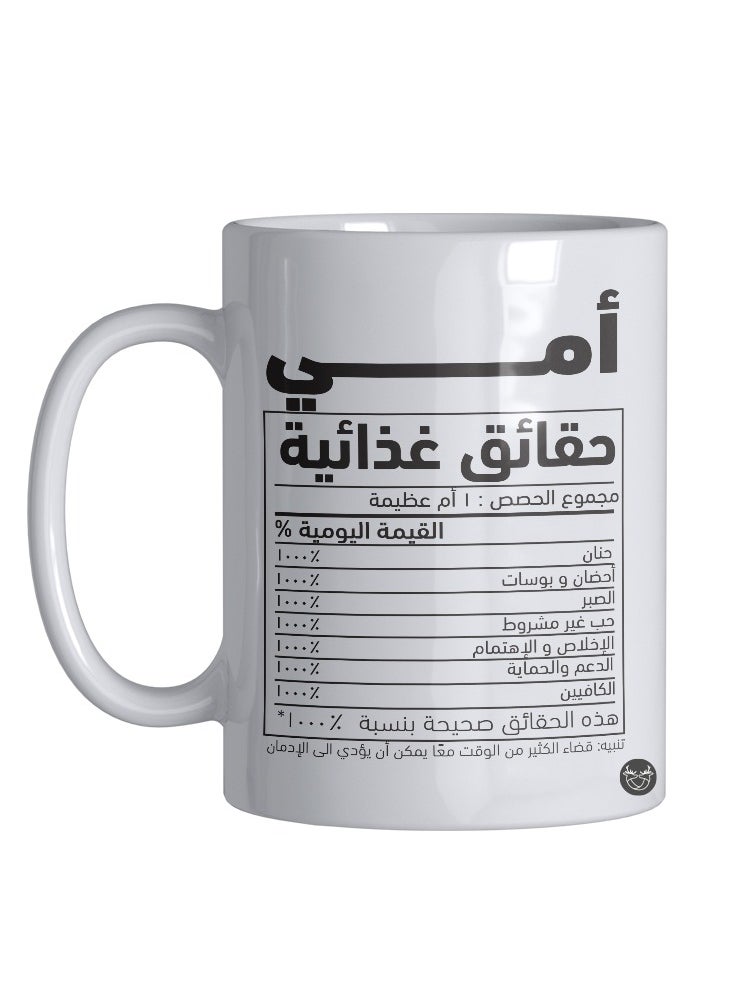 Reeman Design White mug with Mum's Nutrition Facts design printed on it 