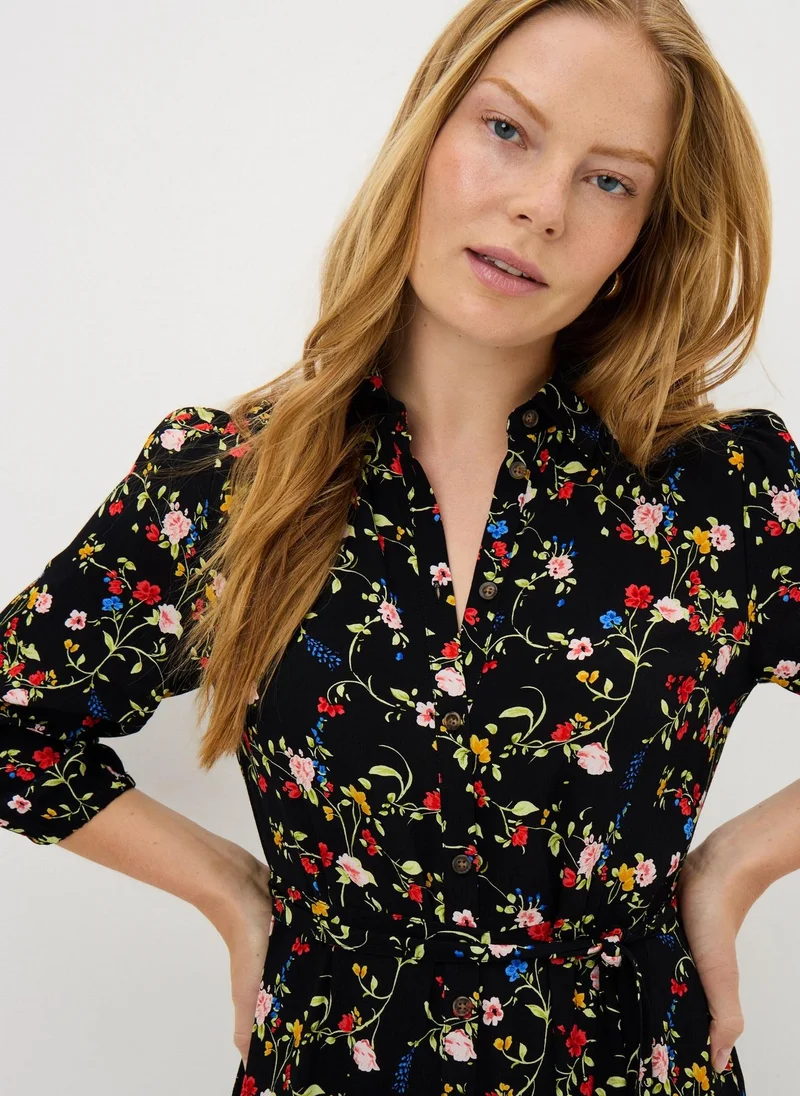 Matalan Black Ditsy Print Midi Shirt Dress