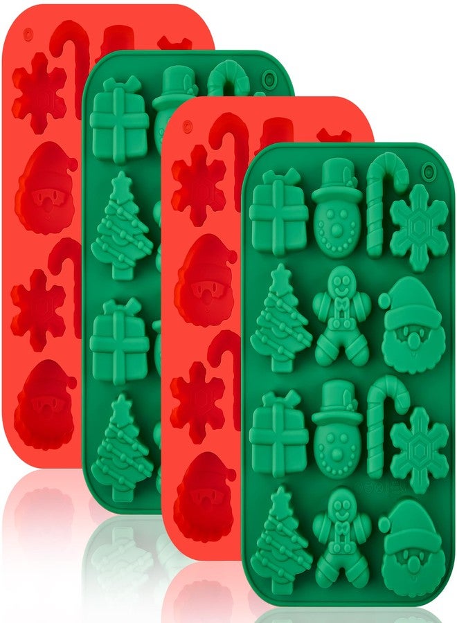 CLUEWR Christmas Chocolate Molds, 4PCS Silicone Candy Molds Santa Clause Christmas Tree Snowman Gingerbread Man Baking Molds for Jellies, Candies, Ice Cubes, Wax Melts, Soaps, Candles - Image 1