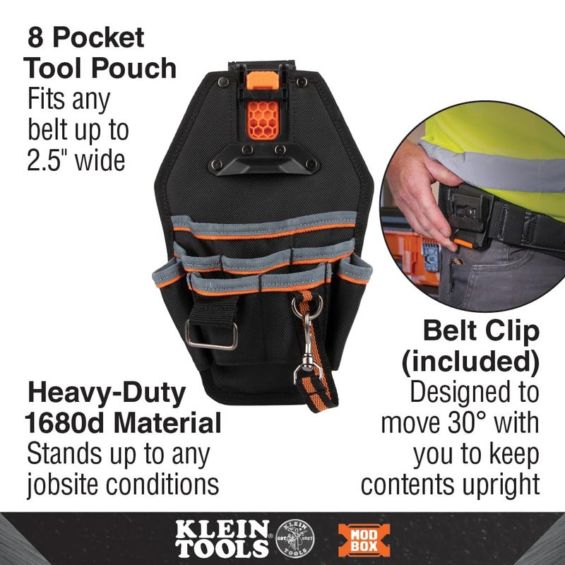 Klein Tools 55832MB MODbox Tool Pouch, 8-Pocket Electrician Bag, Quick Attach and Release for Tool Belts and MODBox Rail System - Image 2