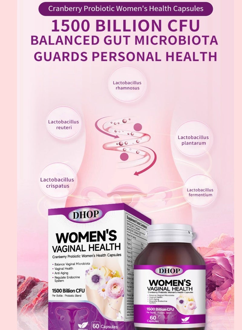 DHOP Women's Vaginal Health Cranberry Probiotic Capsules, Feminine Care & Flora Balance, - Image 2