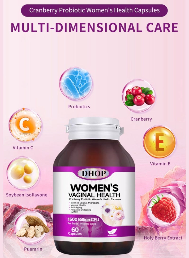 DHOP Women's Vaginal Health Cranberry Probiotic Capsules, Feminine Care & Flora Balance, - Image 3
