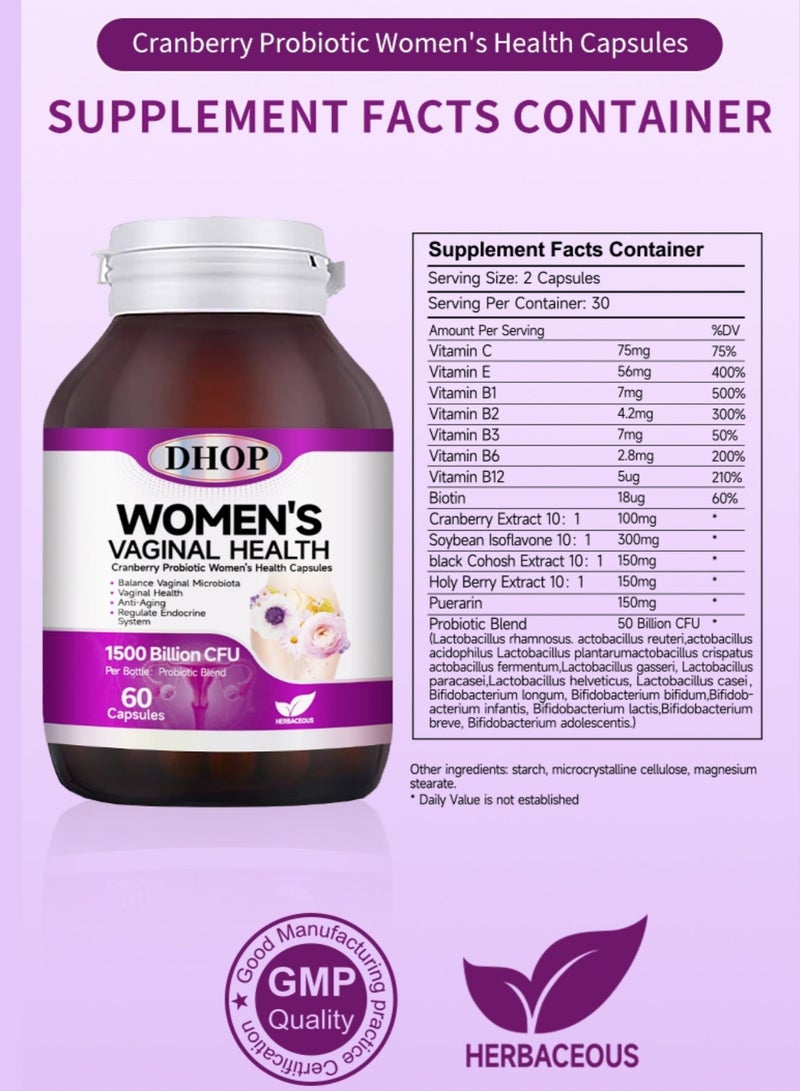 DHOP Women's Vaginal Health Cranberry Probiotic Capsules, Feminine Care & Flora Balance, - Image 5