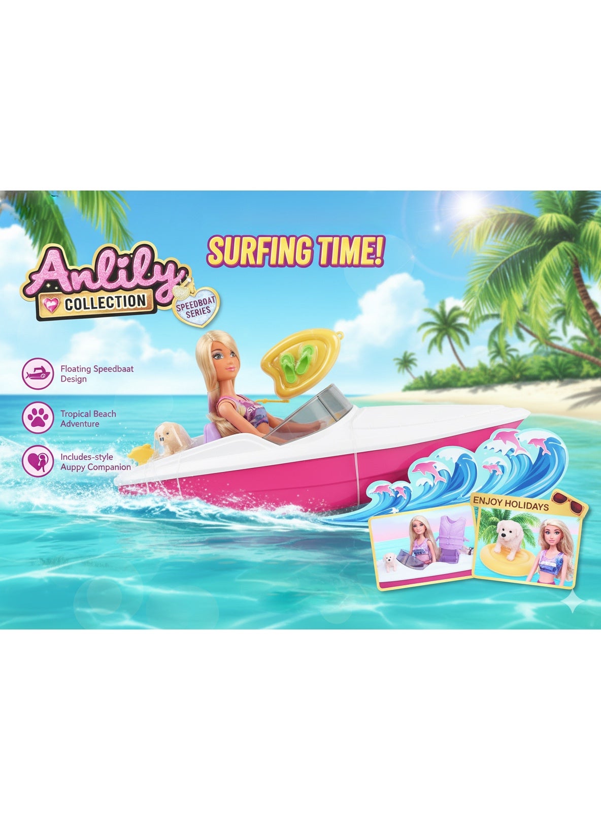 Fashion Doll for Girls, Speedboat Play Set, Toys for Girls