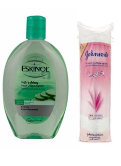 Refreshing Facial Deep Cleanser With Pure Cucumber Extract 225ml And Johnson's Pure Cotton Round Pads 80 Pieces