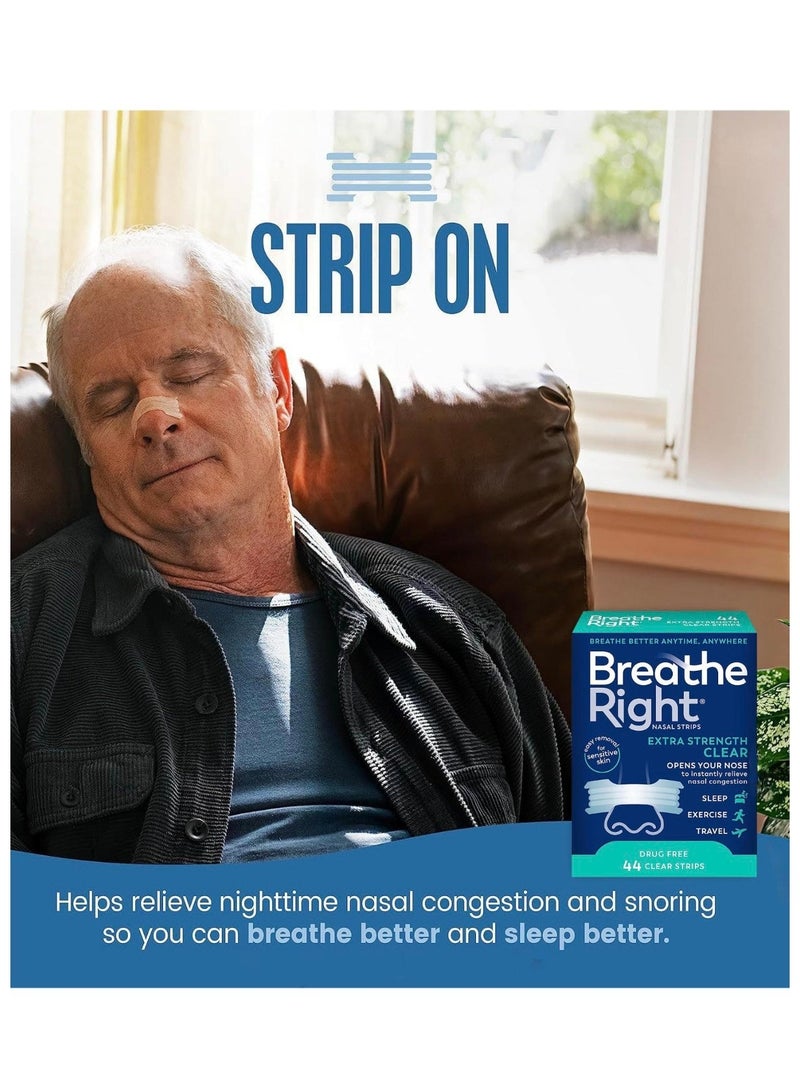 بريث رايت شرائط الأنف فائقة الوضوح من Breathe Right لتخفيف احتقان الأنف، عدد 44 (عبوة من قطعة واحدة) - Image 5