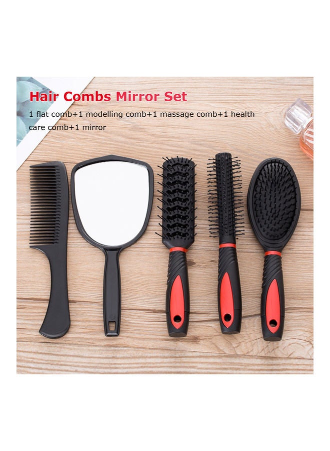 Generic Set of 5 Hair Combs Professional Portable Multifunctional Salon Cutting Brushes Sets Hairdressing Tool Mirror and Holder Stand Dressing Comb Kits for Women and Men Wet Dry Curly Styling Red/Black  - Image 4