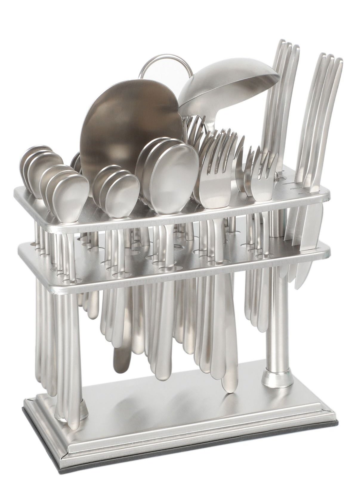 Cutlery Set 38-Piece 18/10 Stainless Steel Spoon Set - Knife and Forks with cutlery holder - Tea & Ice Spoons - Dinner & Cake Fork - Fruit Knife - Soup ladle - Rice Server - Service for 6 