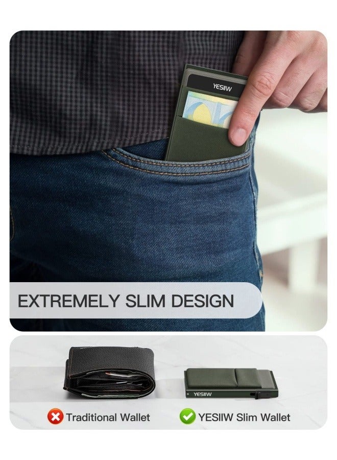 NIBEMINENT Slim Wallet for Men - Pop up Card Holder RFID Blocking Minimalist Business Credit Card Wallet with Money Pocket Metal Card Case for Notes and Coins and Debit Cards  - Image 4