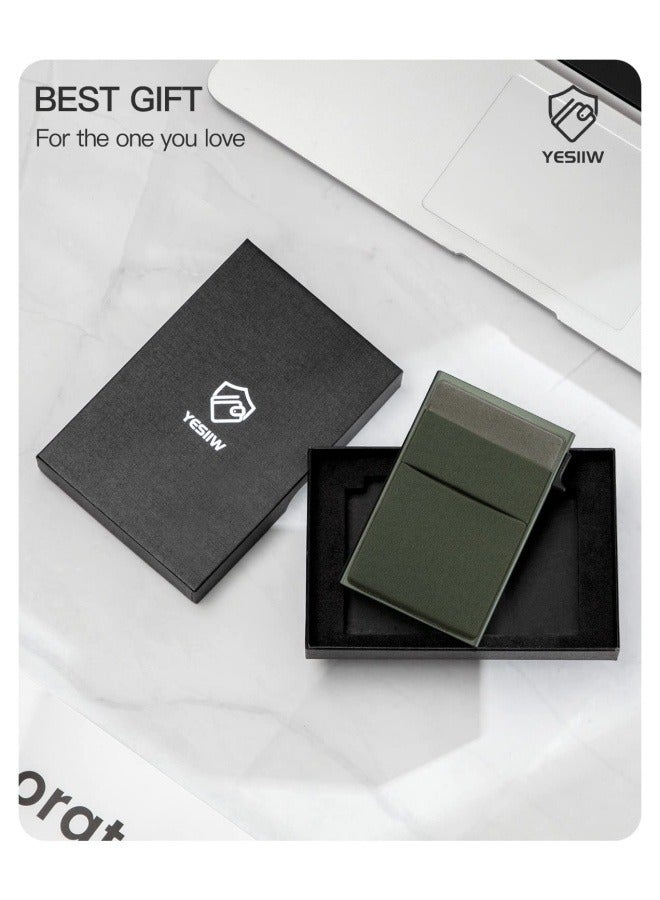 NIBEMINENT Slim Wallet for Men - Pop up Card Holder RFID Blocking Minimalist Business Credit Card Wallet with Money Pocket Metal Card Case for Notes and Coins and Debit Cards  - Image 5
