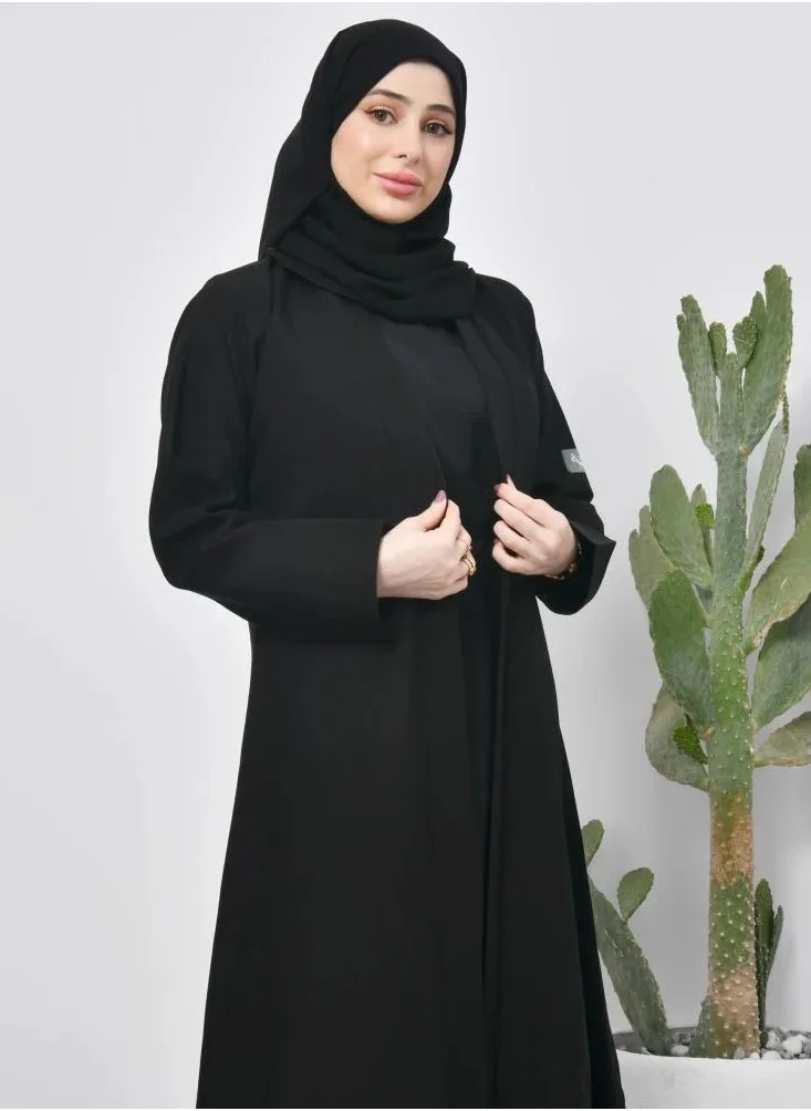 lamha abaya Black open abaya with embroidery at the bottom of the abaya