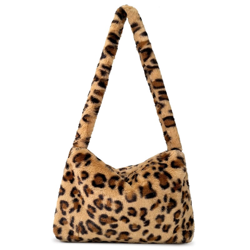 KPX Fuzzy Tote Bag Y2K Fluffy Shoulder Bag Women Furry Purse Large Cute Plush Bag Ladies Faux Fur Bag for Autumn and Winter (Leopard) - Image 1