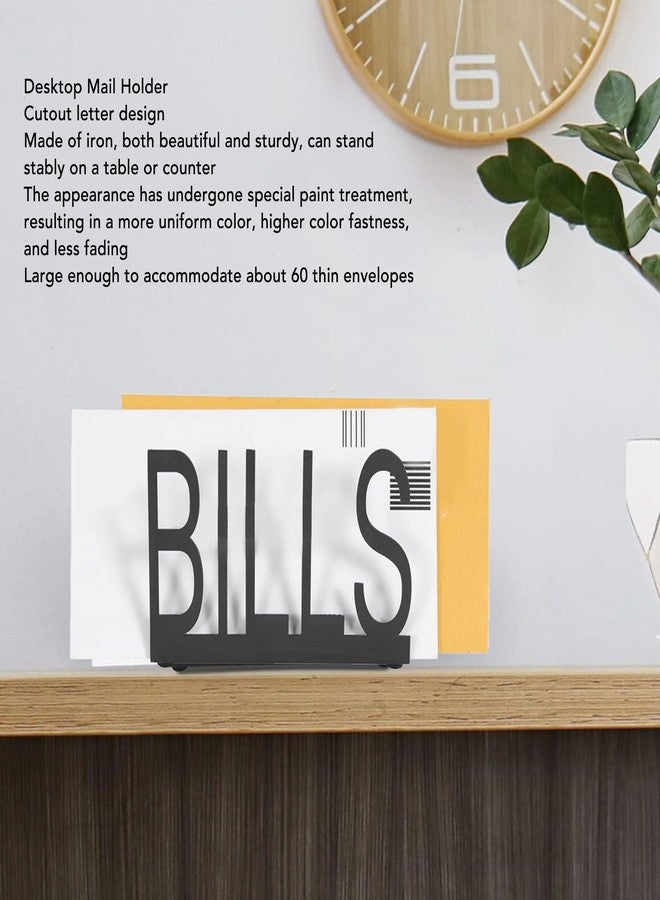 Pomya Metal Mail Holder, Desktop Letter Organizer Cutout Design with Anti Slip Rubber Base, Versatile Tabletop Stand for Letter Bill Filling Envelope Document (Black) - Image 2
