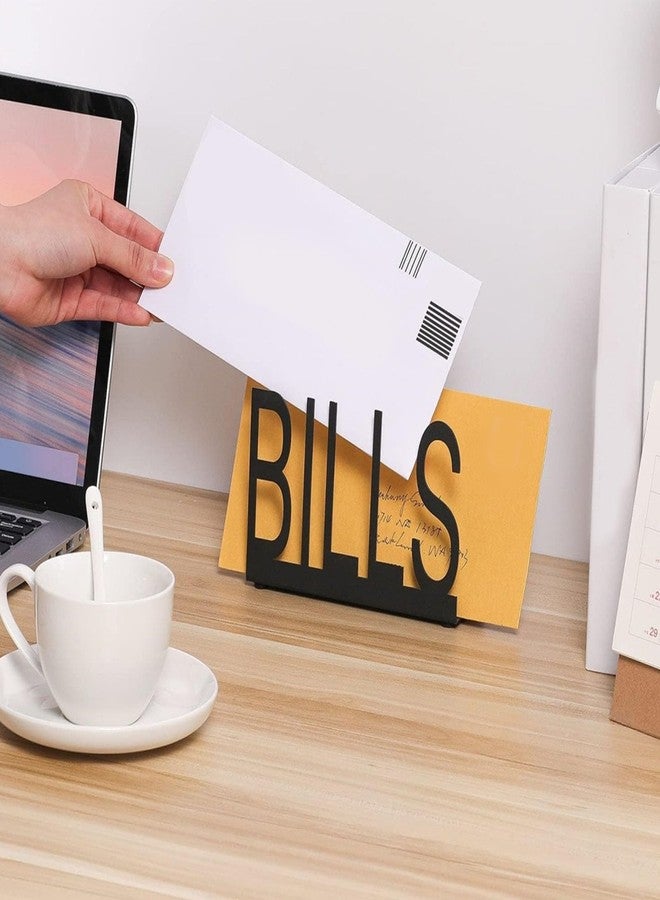 Pomya Metal Mail Holder, Desktop Letter Organizer Cutout Design with Anti Slip Rubber Base, Versatile Tabletop Stand for Letter Bill Filling Envelope Document (Black) - Image 3