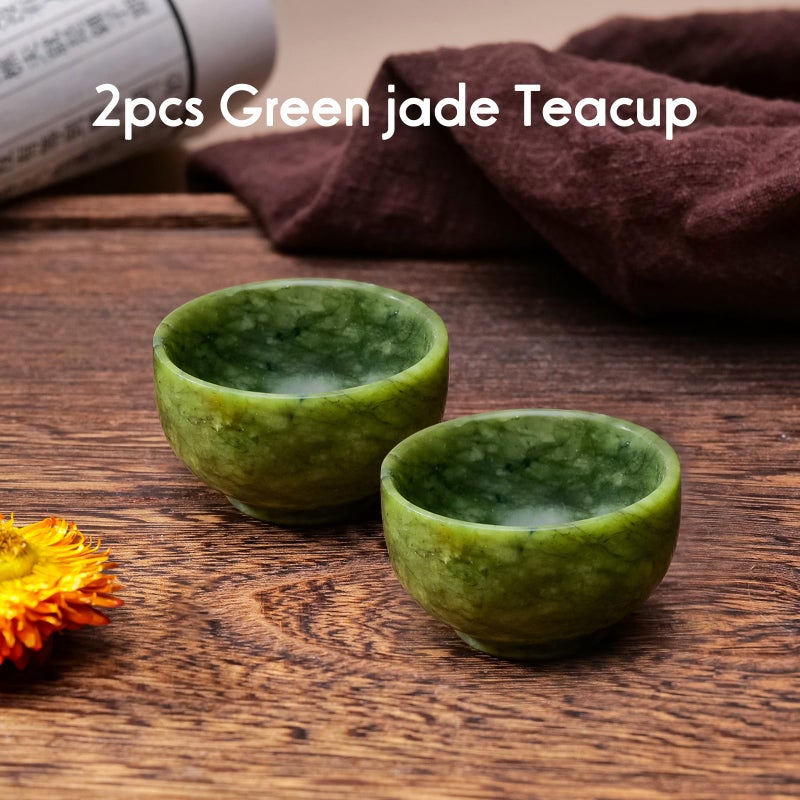 Runyangshi 2PCS Natural Jade Tea Cup Set Green Jade Healing Crystal Water Cup Hand Carved Bowl Gongfu Tea Set Reiki Meditation Home Decor Gift - Image 3