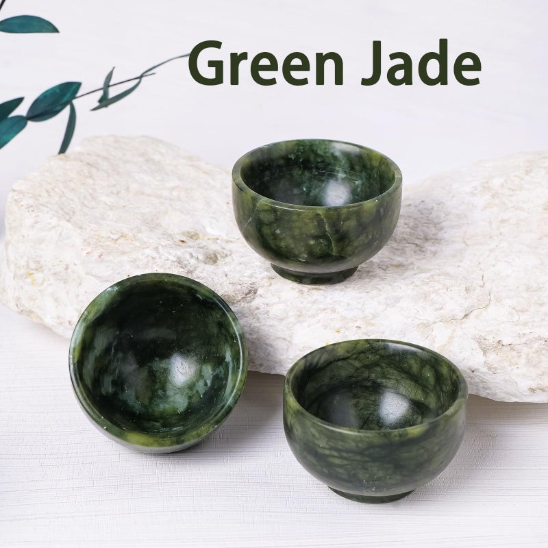 Runyangshi 2PCS Natural Jade Tea Cup Set Green Jade Healing Crystal Water Cup Hand Carved Bowl Gongfu Tea Set Reiki Meditation Home Decor Gift - Image 5