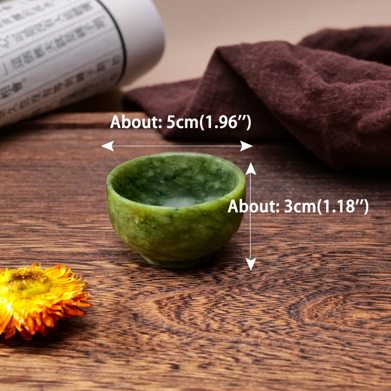 Runyangshi 2PCS Natural Jade Tea Cup Set Green Jade Healing Crystal Water Cup Hand Carved Bowl Gongfu Tea Set Reiki Meditation Home Decor Gift - Image 2