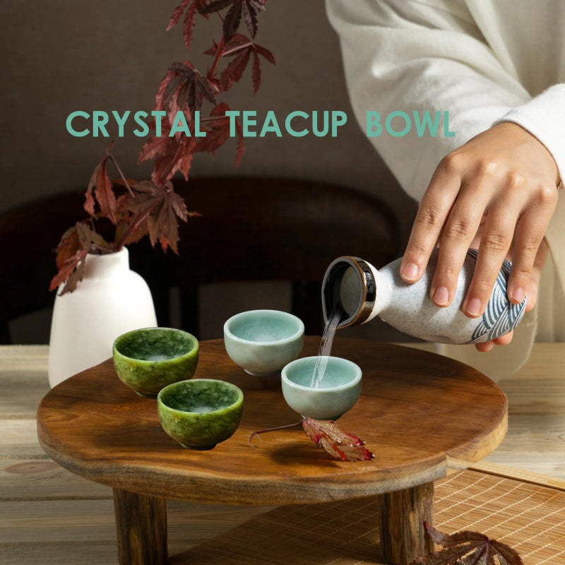 Runyangshi 2PCS Natural Jade Tea Cup Set Green Jade Healing Crystal Water Cup Hand Carved Bowl Gongfu Tea Set Reiki Meditation Home Decor Gift - Image 4