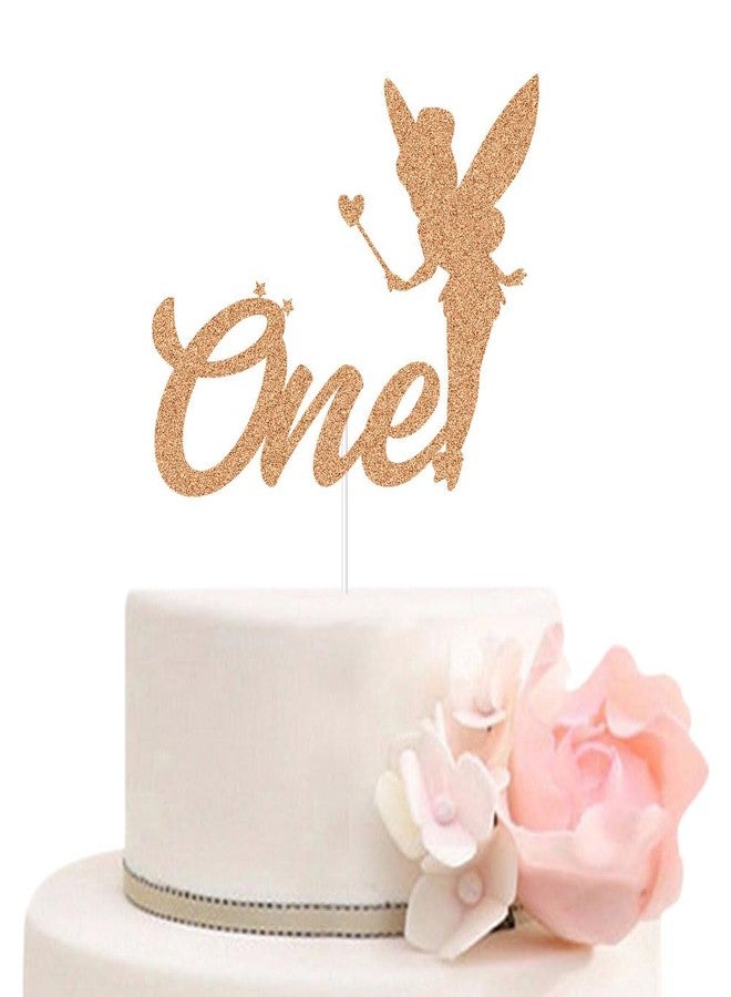 ZLPDS One Cake Topper, Fairy Princess Baby Girls 1st Birthday Party Cake Decorations, Rose Gold Glitter - Image 1