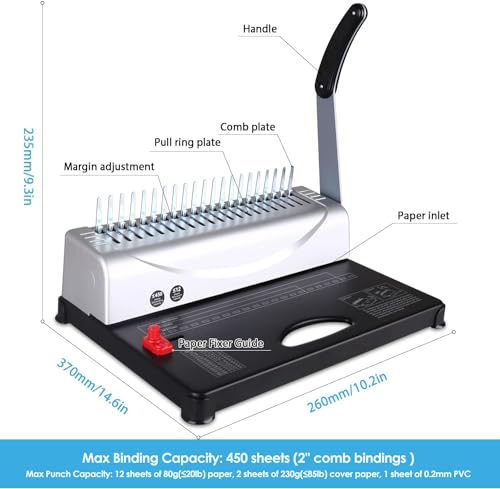 MAKEASY Binding Machine, 21-Hole, 450 Sheets, Comb Binding Machines with 1 Box Comb Bindings Spines, Comb Binder for Letter Size, A4, A5 Paper - Image 5