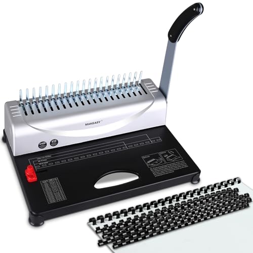 MAKEASY Binding Machine, 21-Hole, 450 Sheets, Comb Binding Machines with 1 Box Comb Bindings Spines, Comb Binder for Letter Size, A4, A5 Paper - Image 1